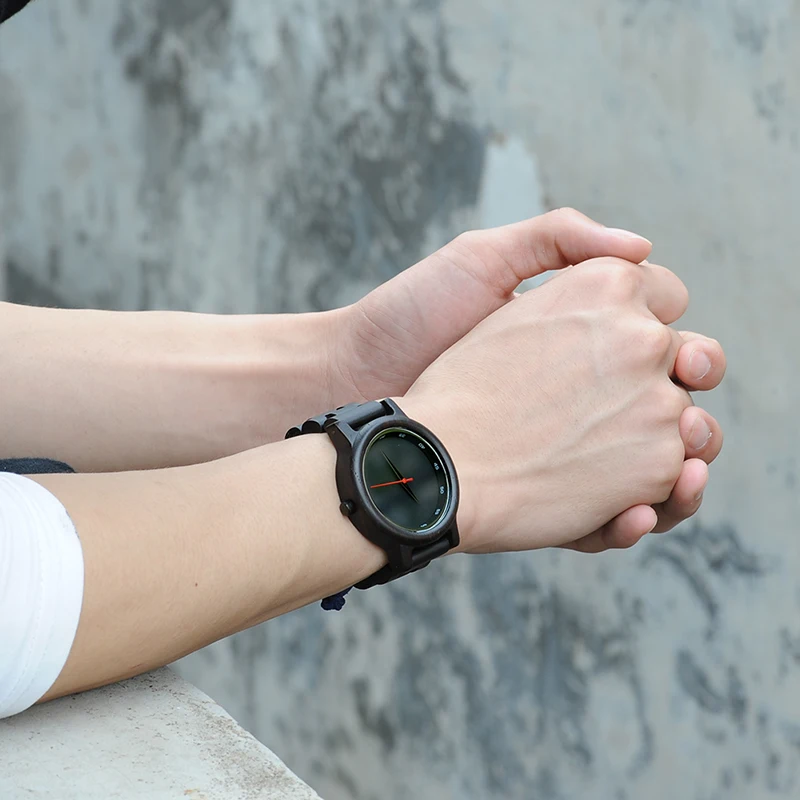 BOBO BIRD Ebony Wood Watches Japan Movt Quartz Wrist watch with wooden band