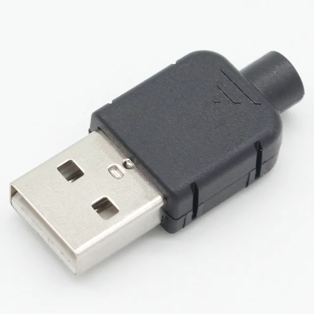 Соединитель «сделай сам» USB 2,0, штекер типа А, 4 штырька, монтажный адаптер, гнездо, паяльный тип, Черный Пластиковый корпус для подключения данных