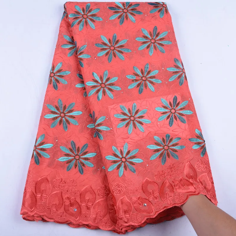 High Quality African Embroidery Green Swiss Voile Lace Fabric For Women Wedding & Party Dress With Stones 1563