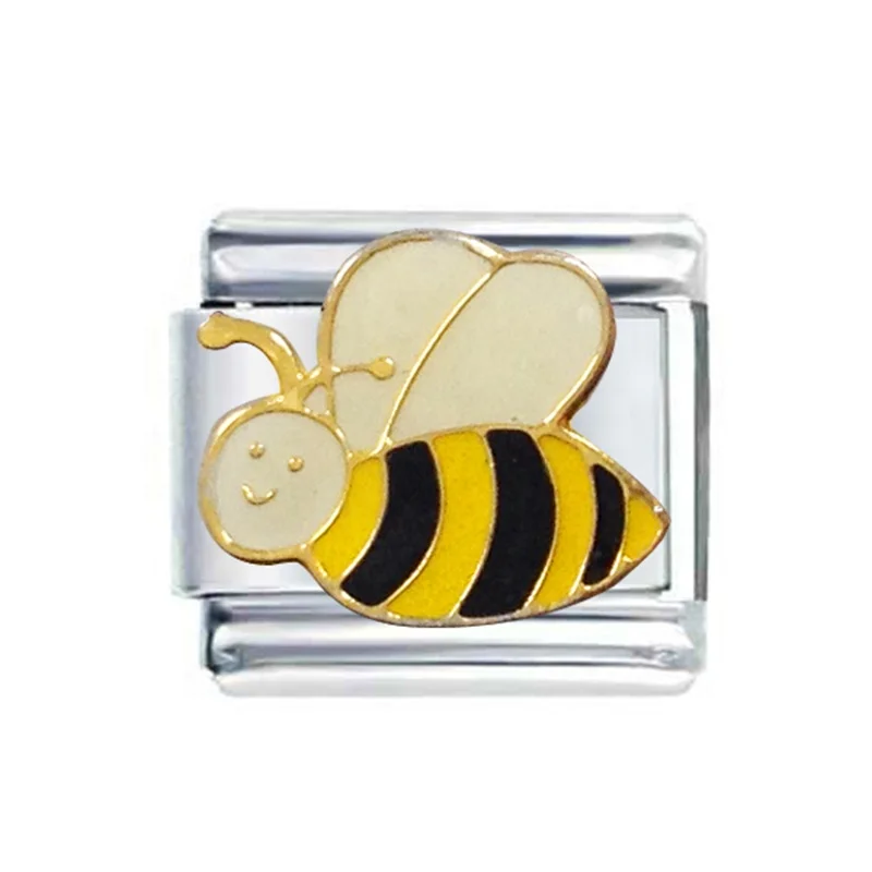 9mm classic size stainless steel composable links enamel Flying Bee animal Italian charms bracelet
