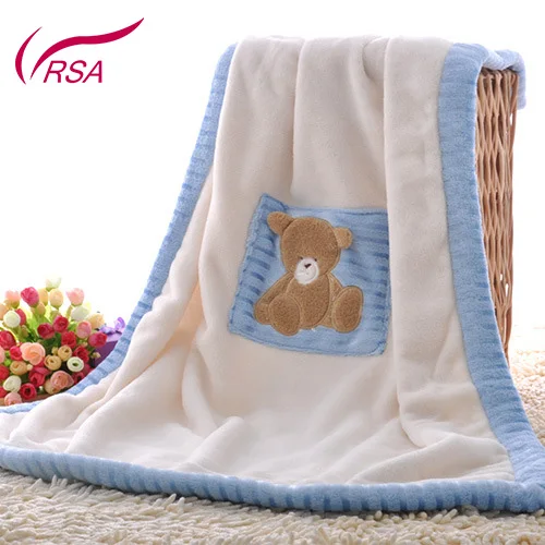 
Best Gift Spring Autumn Carton Bear Printed Short Fur Lamb Cotton Double Layer Baby Blanket for Children 