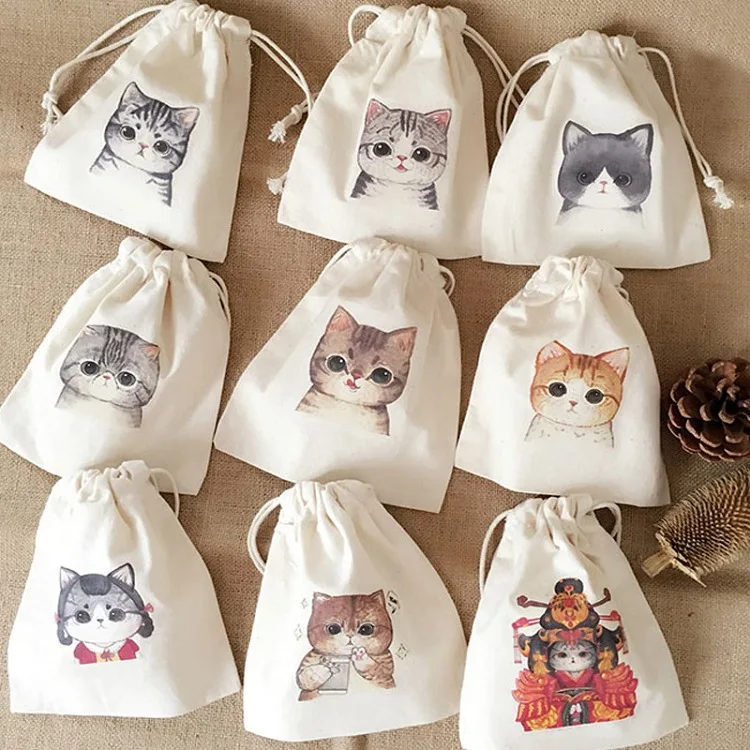 Fabric Cloth Calico Canvas Drawstring Cotton Bag with Draw String Custom Cotton Laundry Drawstring Bag with Logo