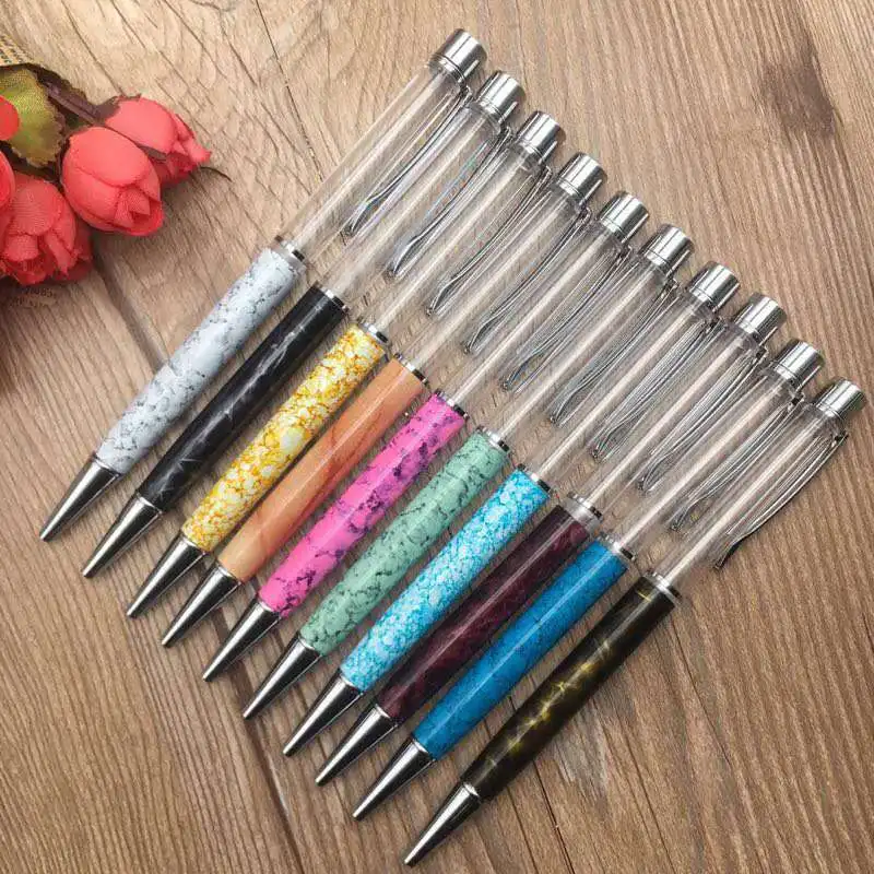 New Style Hot-sale Custom Metal Floater Glitter Pen DIY Marble Color Empty Ballpoint Pen