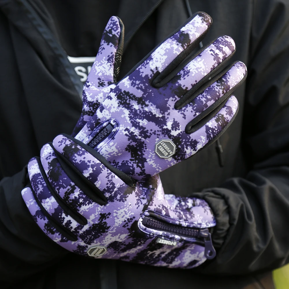 Камуфляжные велосипедные перчатки с пальцами для сенсорных экранов для мужчин и женщин, велосипедные перчатки, зимние велосипедные варежки