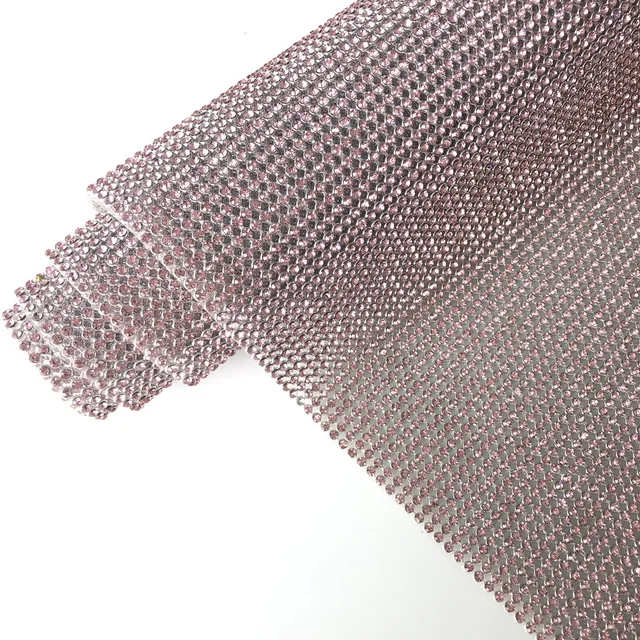 Adding Glue Aluminum Base Pink Crystal Mesh Rhinestone Mesh Fabric