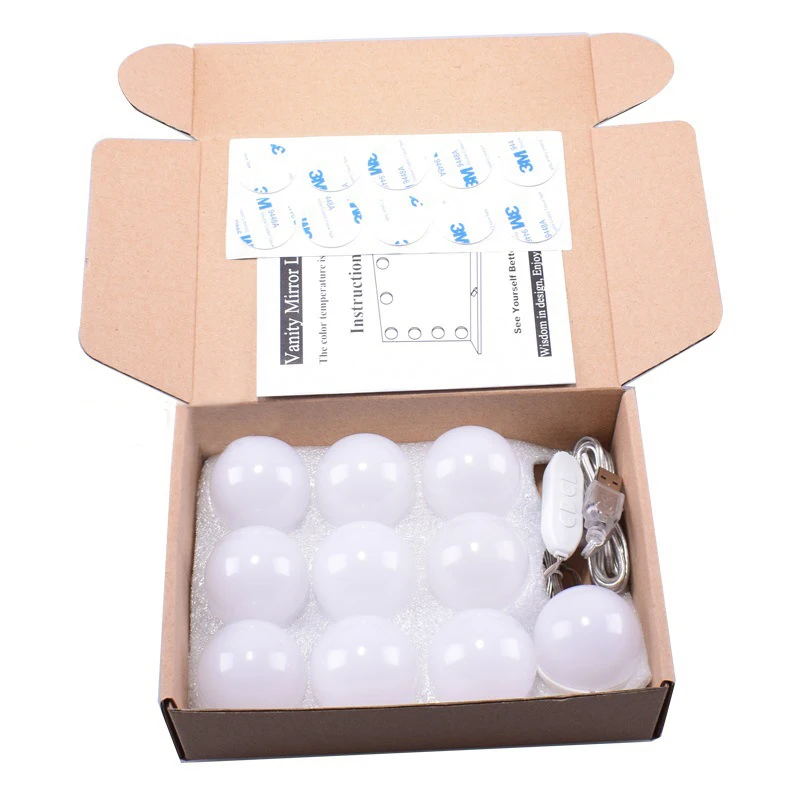 Набор белых/желтых/смешанных ламп, голливудские зеркальные светодиодные лампы «сделай сам» с клеем 3 м для настенной палочки