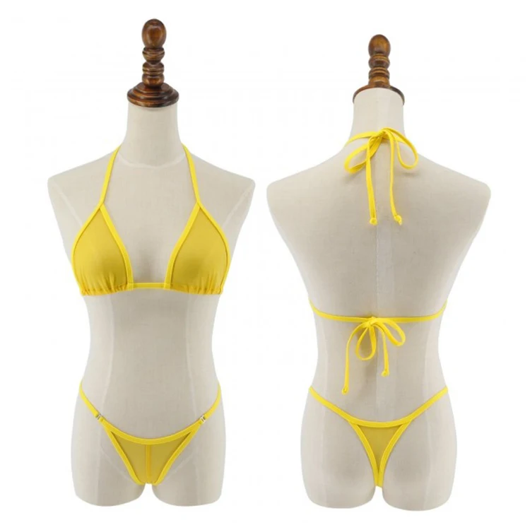 Wholesale Custom Womens Sexy Mesh Yellow Bikini Black Two Pieces Swimwear