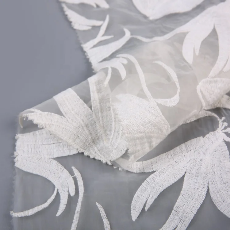 HA-12728 China supplier nylon cotton cheap embroidered organza fabric white for clothes