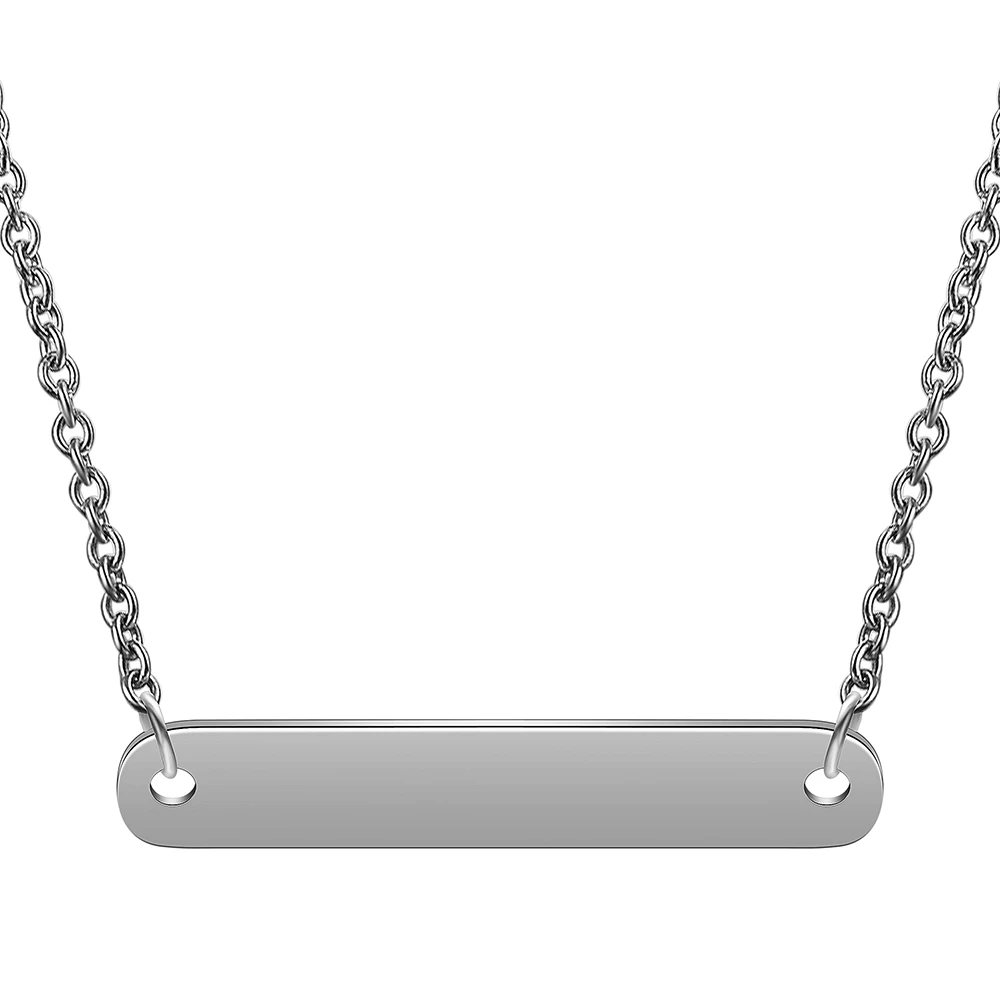 Custom Engeaved Name Necklace Personalized Fashion Stainless Steel Blank Bar Charm Women Chain Silver Pendant Jewelry Necklace