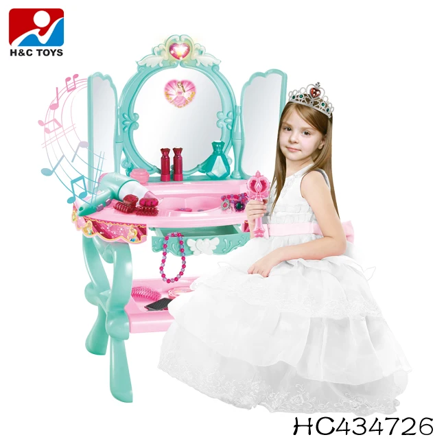 Girls plastic induction makeup desk set toy with light and music kids dressing table