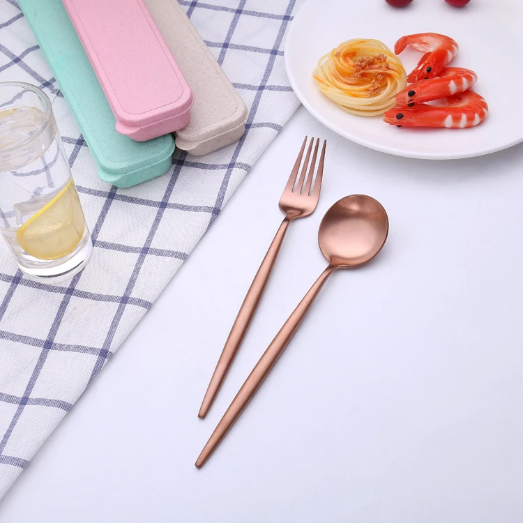 2pcs luxury travel stainless steel  fork spoon  gold cutlery set