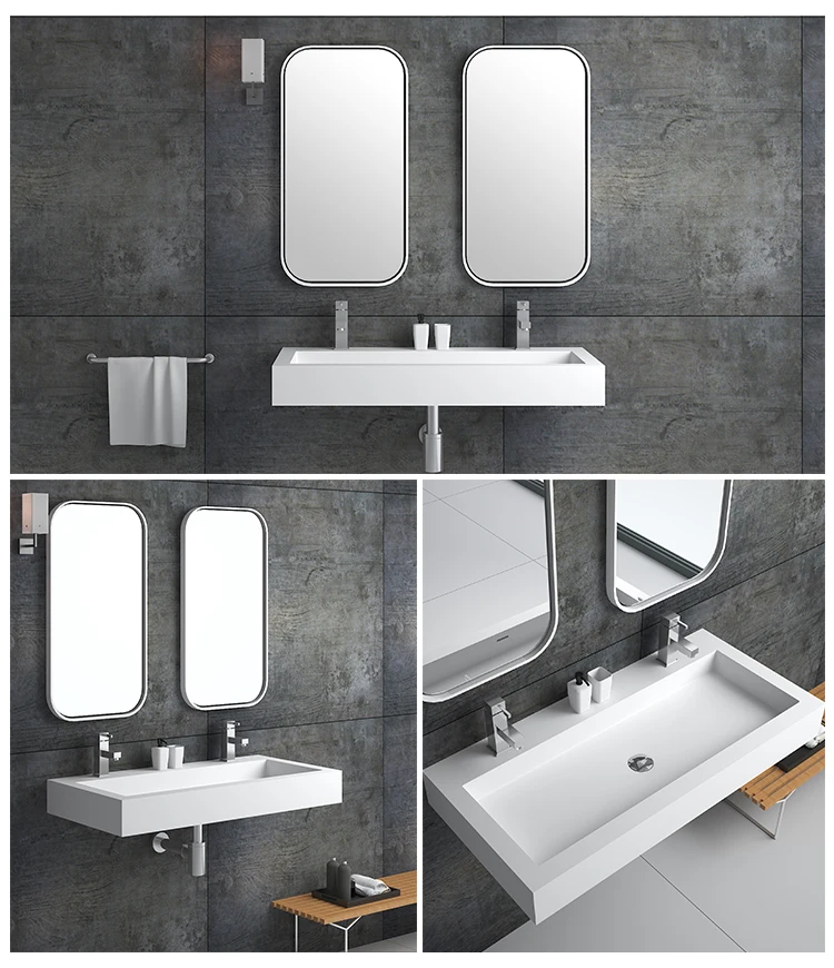 Bs-8436 Wall Hung Rectangle Console Sink Handle Antique Bathroom Artificial Stone  Wall Hung Wash Basin