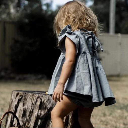 
Children Boutique Outfits 2-piece Baby Girl Linen Dress Top and Shorts Set Support OEM Wholesale In 2019 