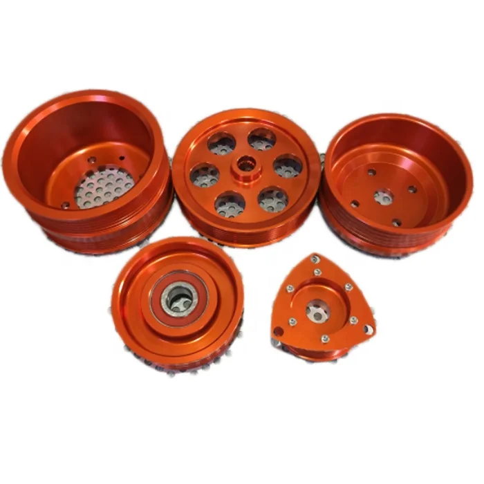 custom car racing cnc machining aluminum supercharger compressor alternator 3 4 5 rib round  belt idler drum  pulley set