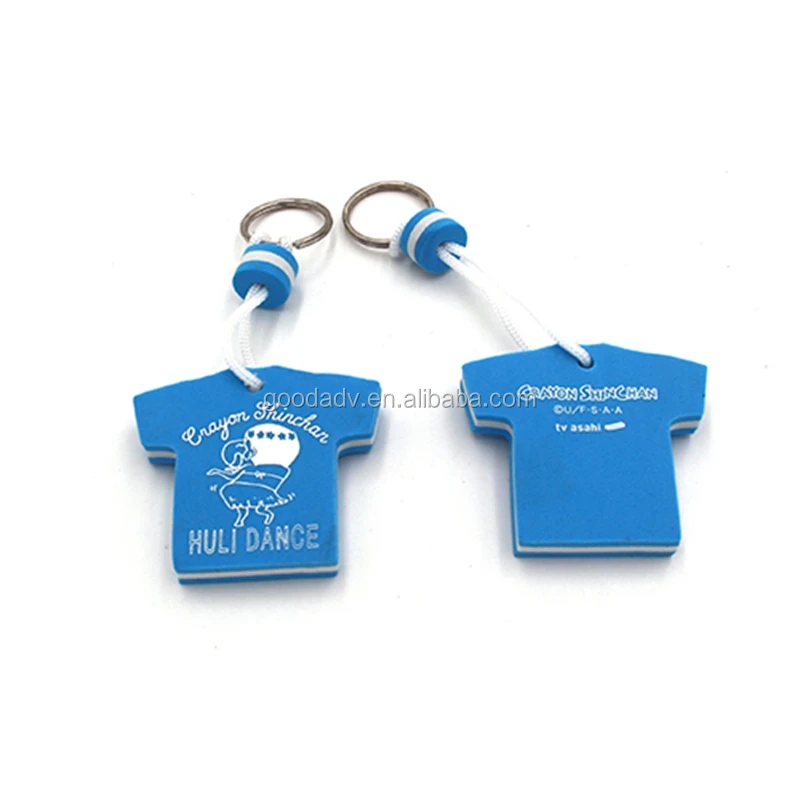 wholesale eco-friendly blue mini T-shirt keychains eva foam floating keychains eva foam keyring
