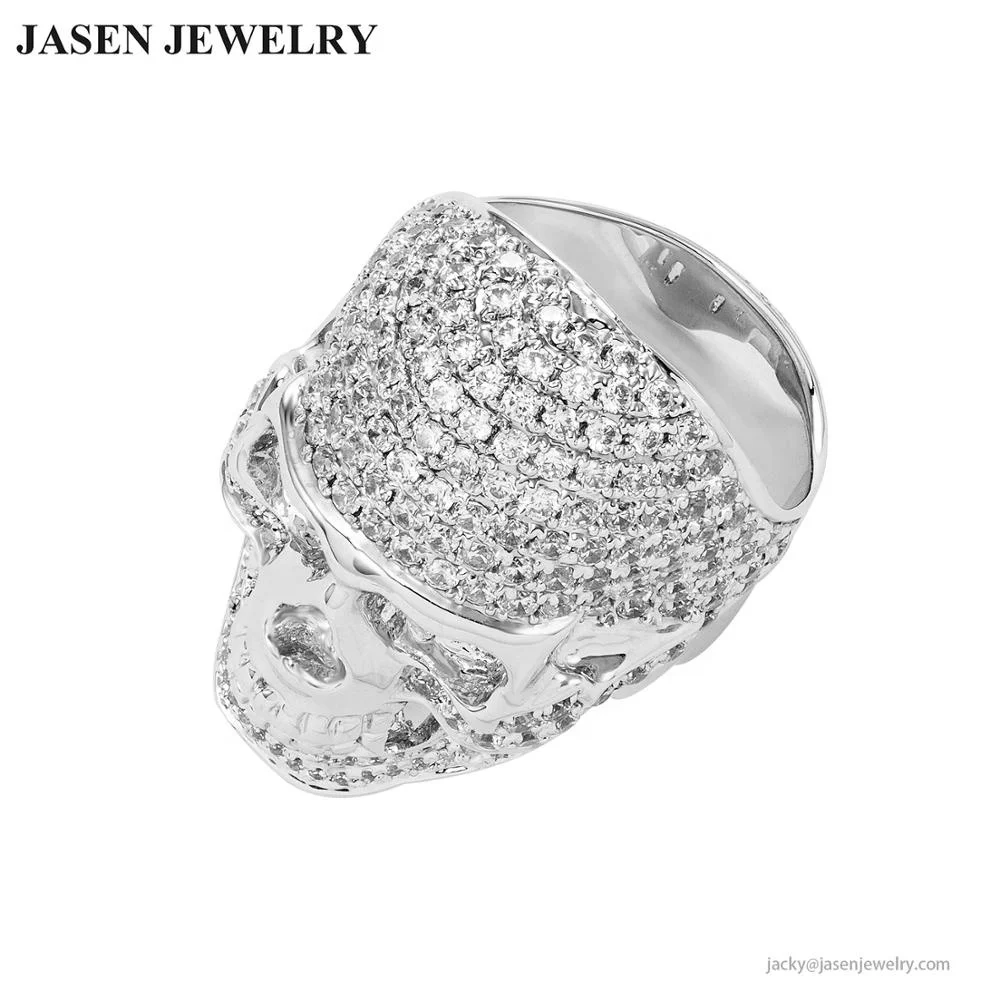
JASEN JEWELRY silver plated iced out 925 sterling silver skull mens ring 