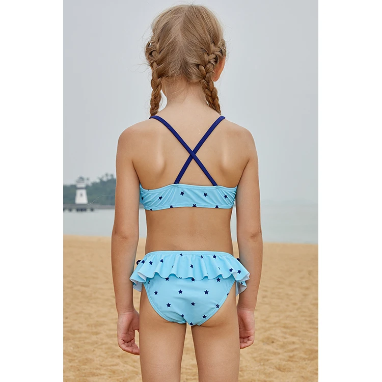 
Wholesale Swimsuit Kids Bathing Suits Swimming Costume Star Printing Two Pieces Beachwear Blue Bikini For Little Girls 