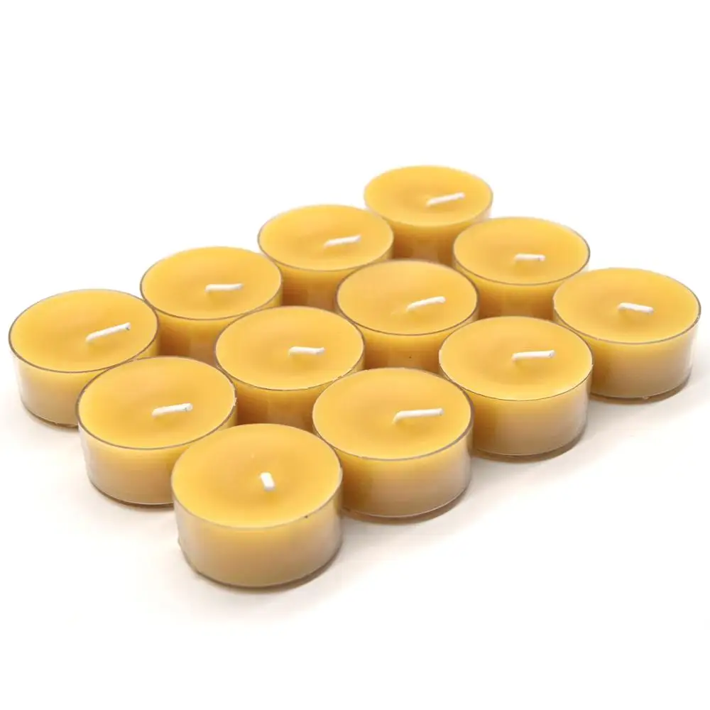 Handmade natural beeswax tealight candle