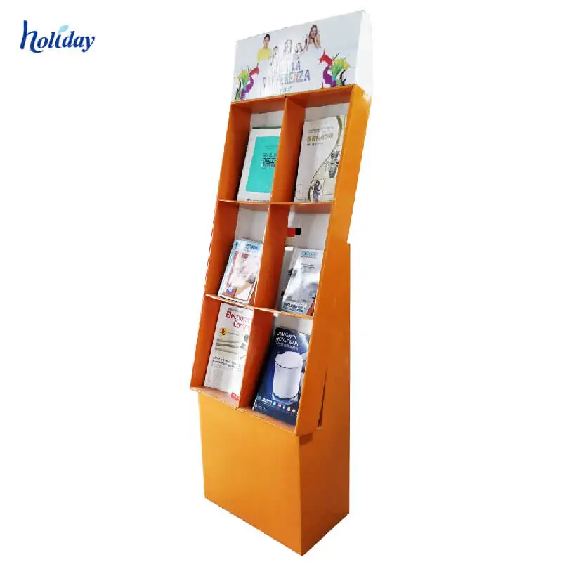 Retail Book Store Floor Cardboard Book Magazine Pocket Display Stands Racks For Comic Book