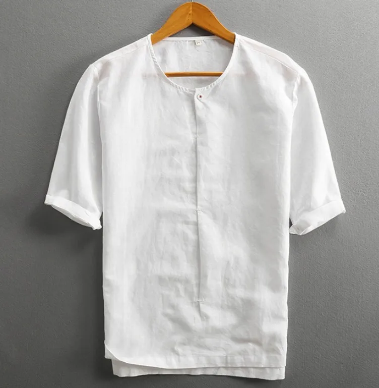 Low MOQ wholesale classical chinese style shirt linen/cotton linen fabric shirt/classic linen shirts for men