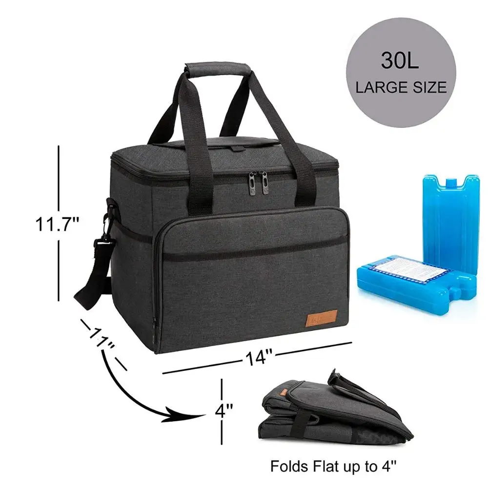 Collapsible Soft Insulated 40-can Cooler Tote Extra Large Lunch Bag 30L for Family Reunion, Work,Party, Beach,Picnics, Sporting
