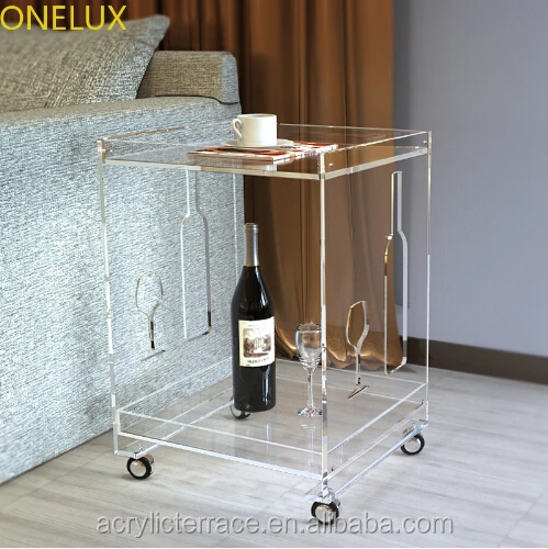 Rolling Acrylic Small Tea Cart/ Occasional/ Side /Sofa /Corner Table On Wheels-Flat Packed