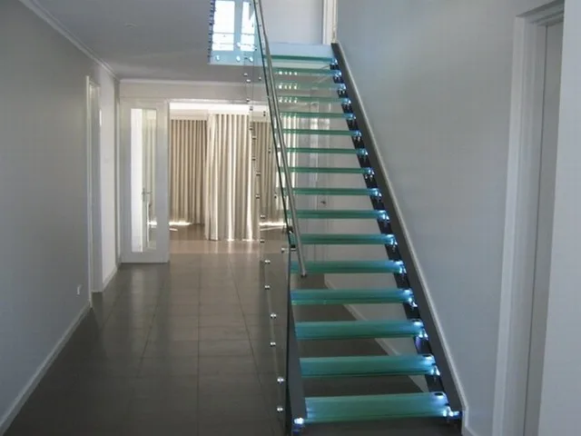 Indoor glass stairs /double spine staircase with glass railing and glass steps