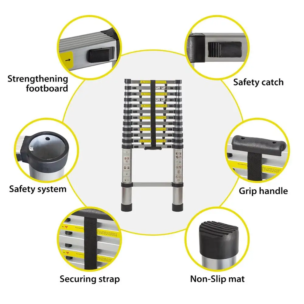 12.5 Ft Telescopic Aluminum Portable Ladder With Finger Protection