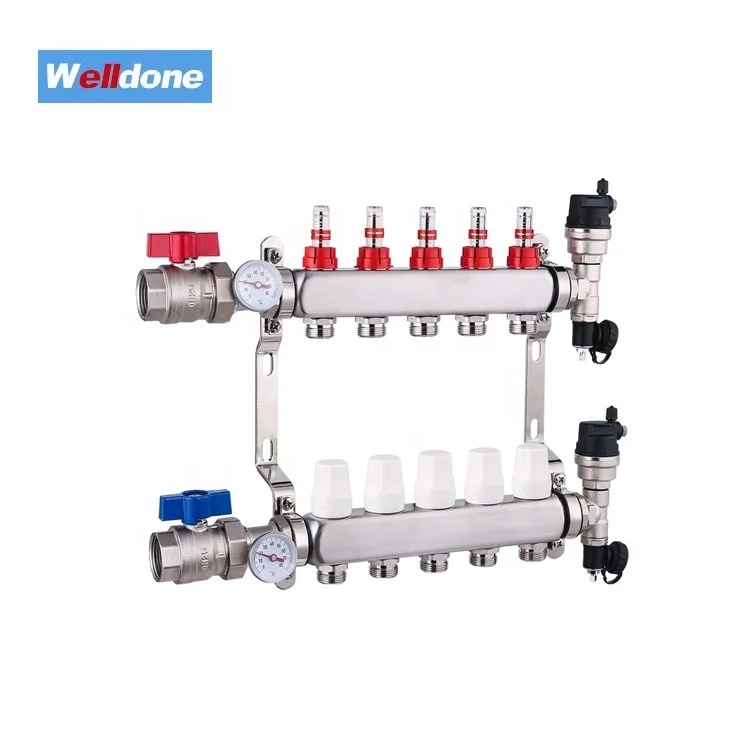 Isloation ball valve radiant heat collector with drainer vent valve