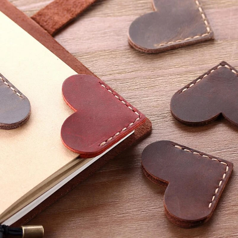 
Dreamtop DTF285 romantic heart shape real leather bookmark leather accessories mini gift bookmark vintage 