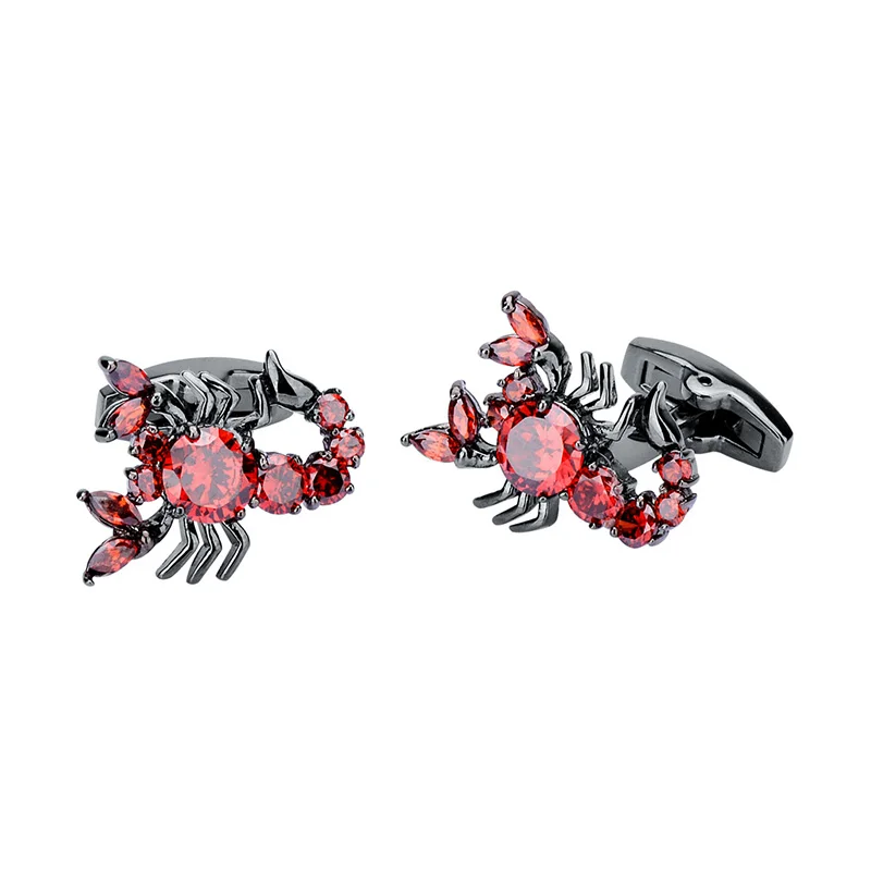Novelty Scorpion Model Inlaid High Quality Red Zircons Cufflinks for Mens Shirts