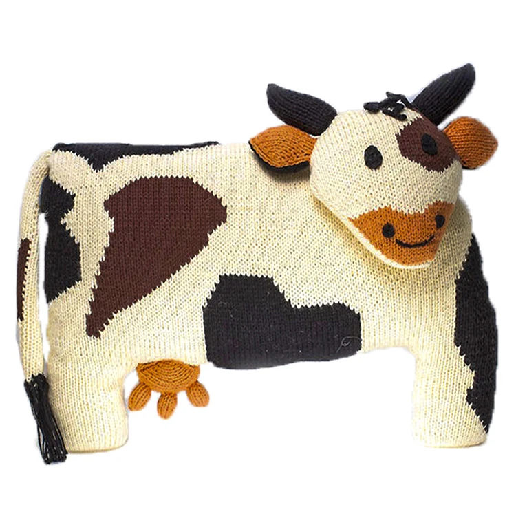 White knitted cute animal knitted cow stuffed toy for baby gifts