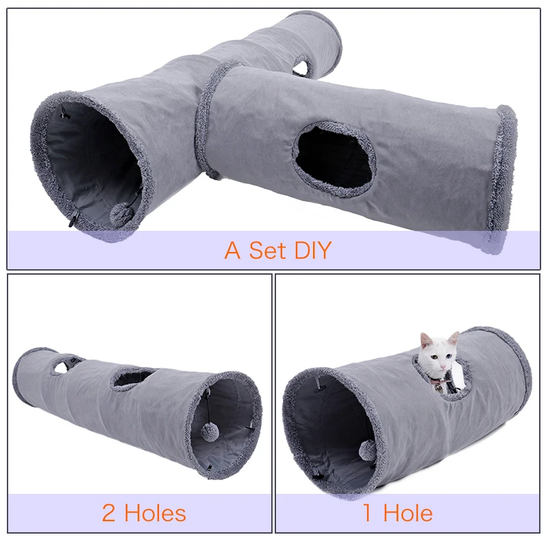 Big Long Cats Tunnel Toys with Play Ball Pure Color Foldable Pet Cat Tunnel Steel Frame