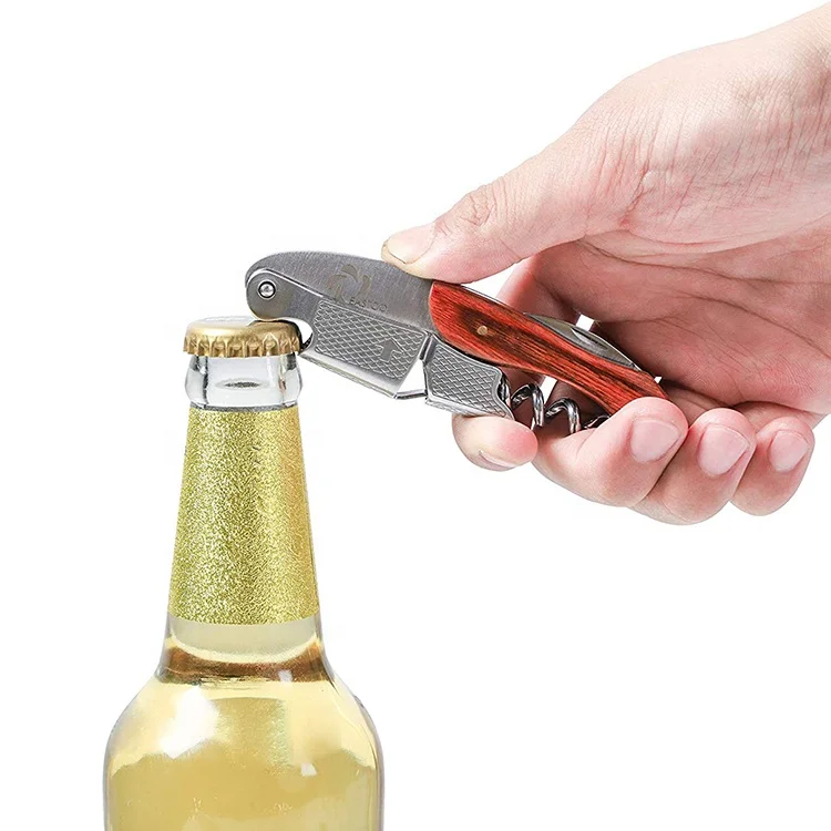 Hippocampal Knife Wine Bottle Opener Red Wood Handle Corkscrew Suitable for Opening Bottle Cap Stainless Steel Sustainable
