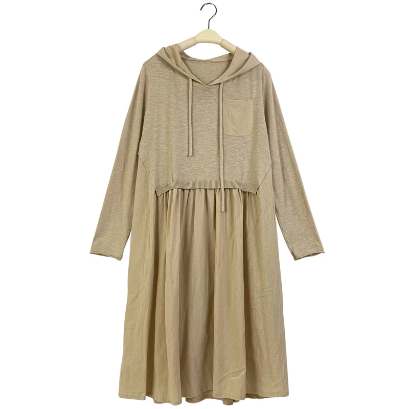 New product fashion two piece set clothing oversized cotton linen apricot thin sweater dress for pullover women