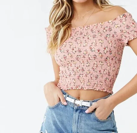 Топ с открытыми плечами облегающий летние блузки и топы для девочек цветочным принтом рубашка/блузка женщин повседневный короткий топ узором на 5 дней.