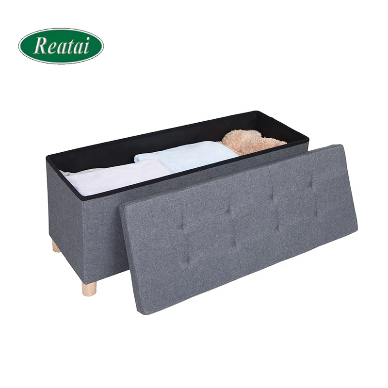 BSCI Factory Dark Grey Indoor Folding Foot Rest Stool Storage Linen Chest Ottoman Bench Folding Storage Ottoman with Tray