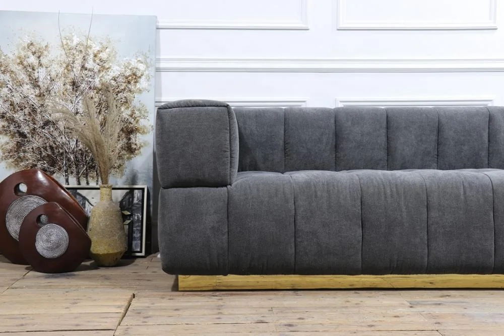 square tufted velvet fabric living room couch with stainless steel base