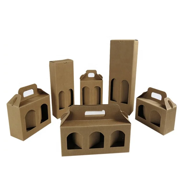 Corrugated Cardboard Brown Kraft Paper Packaging 2 And 6 Pack Bottle Wine Box Bag Holder