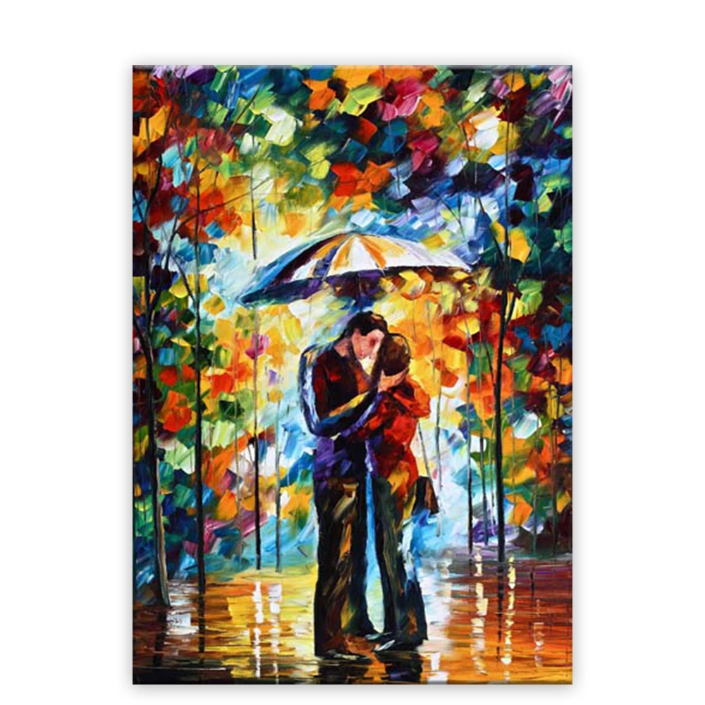 Lovers abstract handmade rain scenery couples abstract knife oil painting