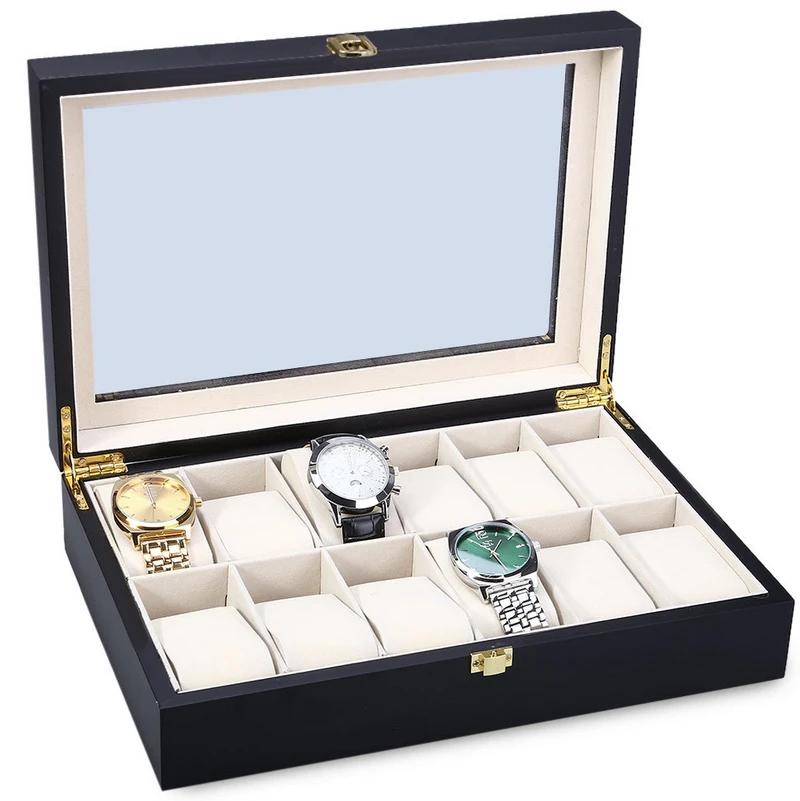 Оптовая продажа 12 слотов логотип черный роскошные деревянные часы поле с подушками