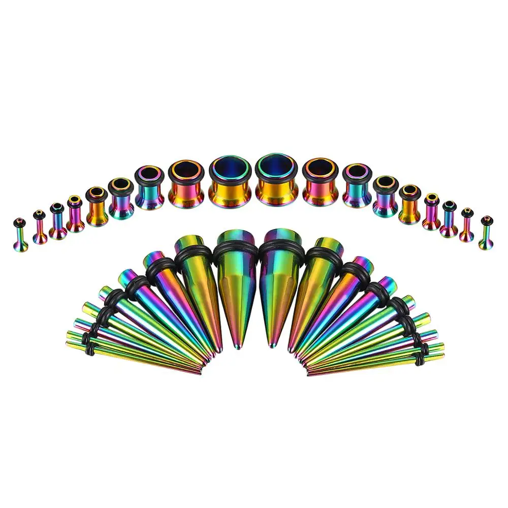 14G-00G 36 Pcs Gauges Kit Ear Stretching Surgical Steel Tunnel Plugs Tapers Piecing Set