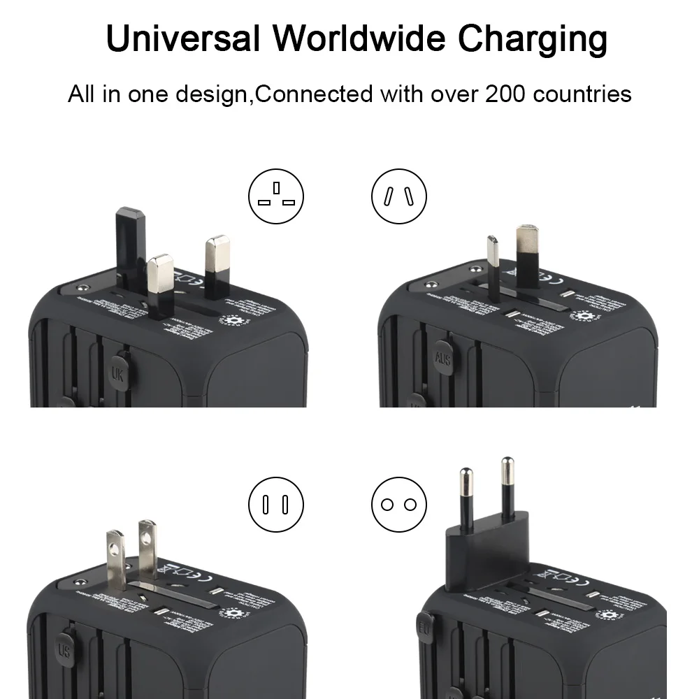 Most popular 4 USB 5V 3.4A smart output universal travel adapter with EU/AUS/UK/US all in one plug
