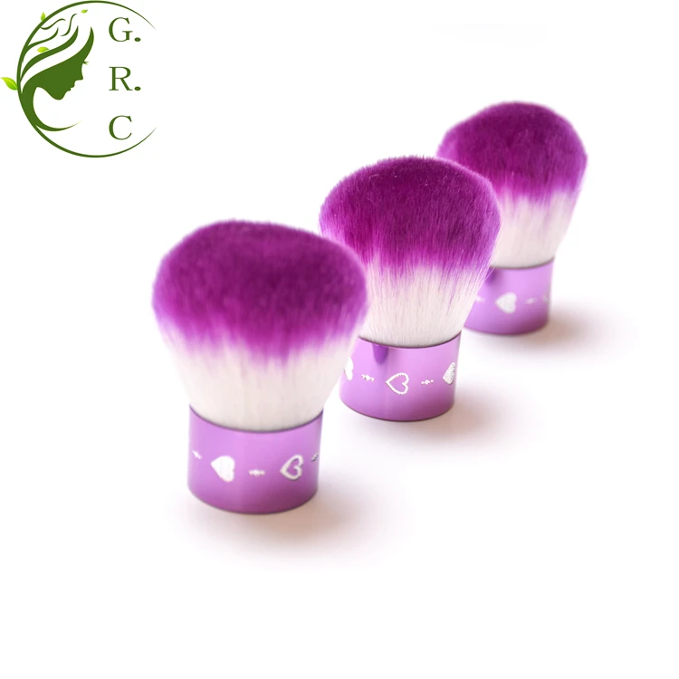 High Quality Vegan Purple Metal Kabuki Cosmetic Blush Powder Make Up Brushes Makeup Acrylic Round Nail Dust Cleaning Brush
