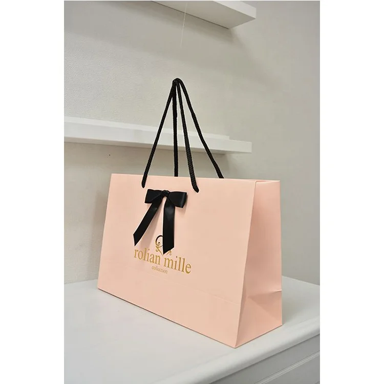 Manufacturer eco fancy custom logo printed pink cardboard luxury gift paper bag jewelry paper bag paper shopping bag with handle