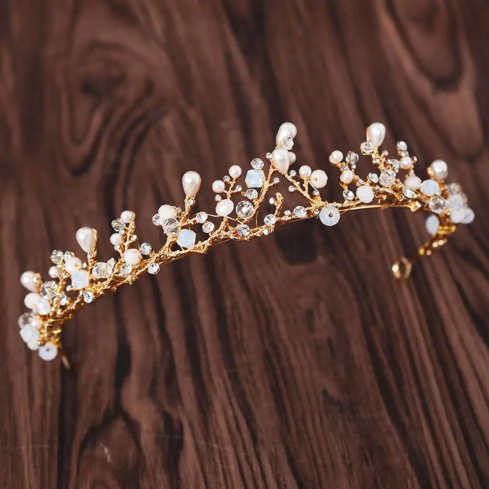
 Элегантный дизайн позолоченная Свадебная Тиара для невесты жемчужные аксессуары для волос  