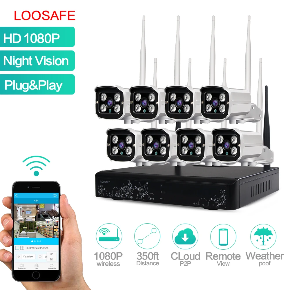 Лучший Hotsale! 1080 P 8 канала сигнализации безопасности через 3 стены беспроводной Wi-Fi междугородние NVR системы