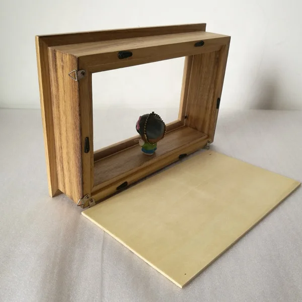 Clear Varnished Wood Photo Frame Box Picture Shadow Box with Hanger Hole