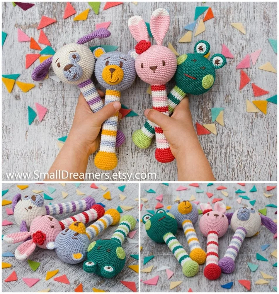 
Handmade Baby Amigurumi Giraffe Panda Animal Stuffed Crocheted Baby Rattles Toys 