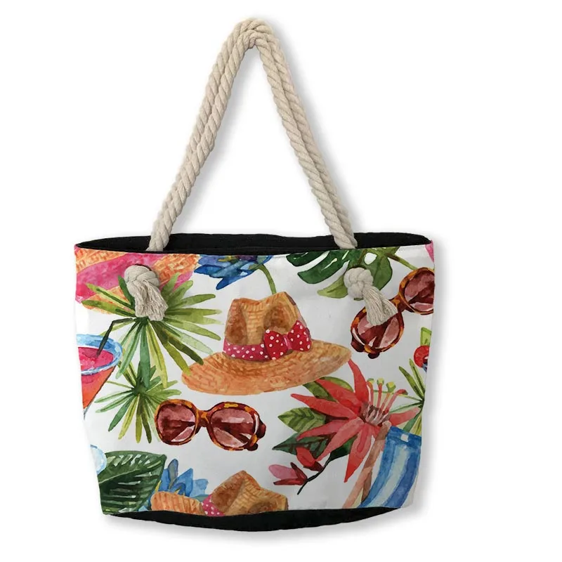 palms printing shopping bag canvas tote custom ladies hand beach summer bags